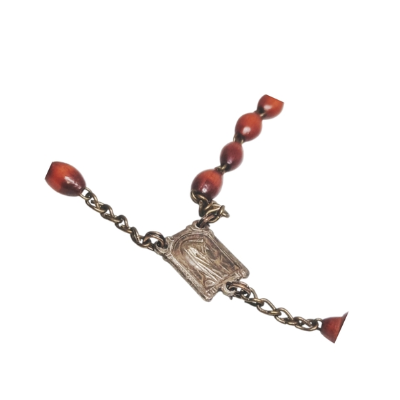 .Lourdes Rosary with Silver Metal and Brown Wood Cross. Made in France - Picture 8 of 8